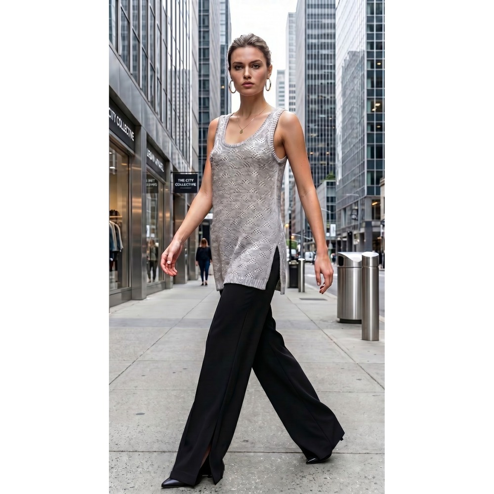 Anthropologie MOTH Knitted Sleeveless Tank Top M Gray Metallic Side Slit